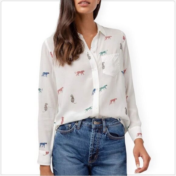 Rails Kathryn Multi Wild Cats Button Front Shirt Animal Print size Small - Picture 1 of 7